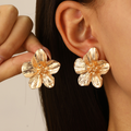 Vintage Delicate Large Flower Metal Stud Earrings