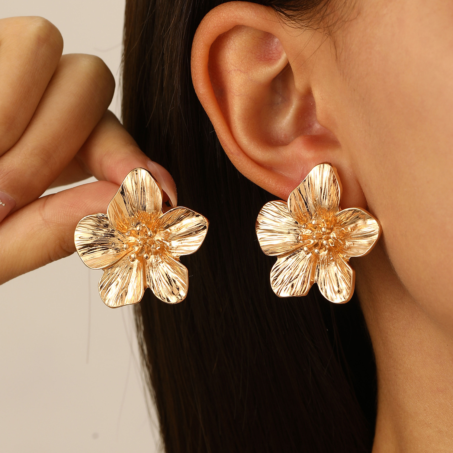 Vintage Delicate Large Flower Metal Stud Earrings