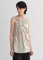 Elastic silk twisted collar original geometric print slim fit multi-occasion T-shirt sleeveless vest for women