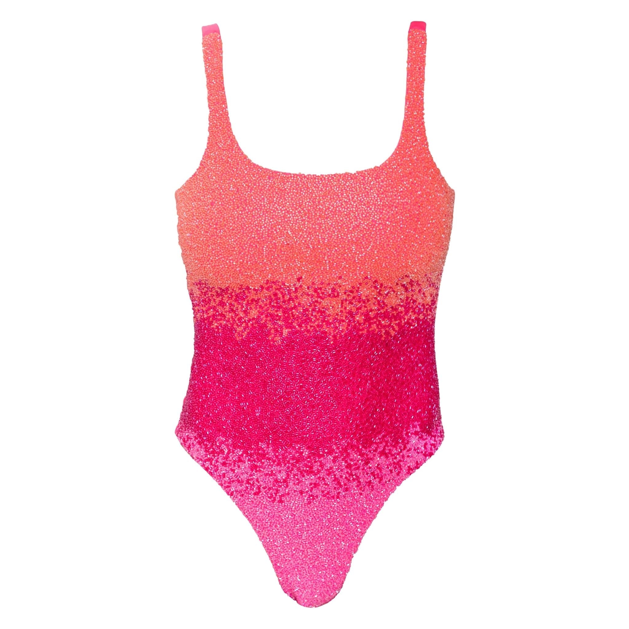Ombre Hand-Beaded Embellished One-Piece Swimsuit