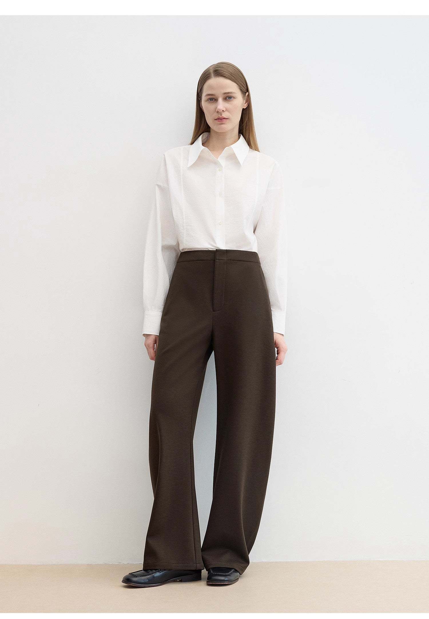 Nostalgic Stroll Wool Blended High Waist Curved Scimitar Casual Pants for Women