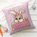 Personalizado lindo conejito raya almohada cubierta con nombre decoración del hogar Pascua cumpleaños regalo para los niños