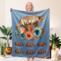 Personalizado lindo oso acuarela mamá y los niños floral suave manta con nombre cumpleaños Día de la Madre Aniversario regalo para mamá abuela