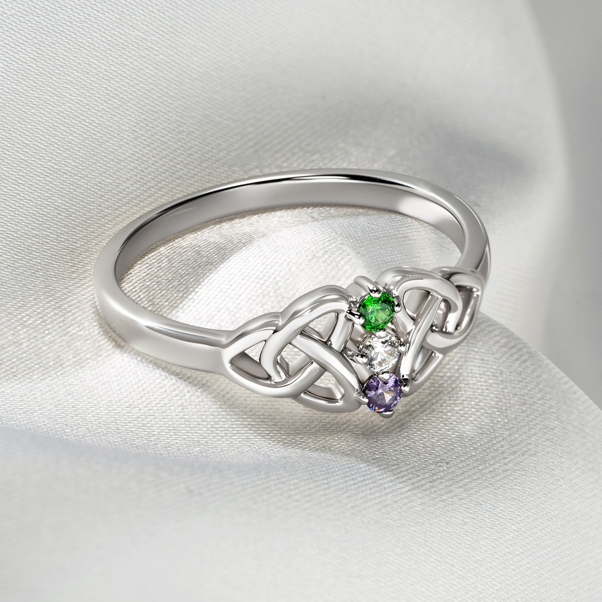 Nudo celta personalizado Piedra de nacimiento Anillo de plata de ley con texto grabado Cumpleaños Aniversario Día de la Madre de regalo para las mujeres