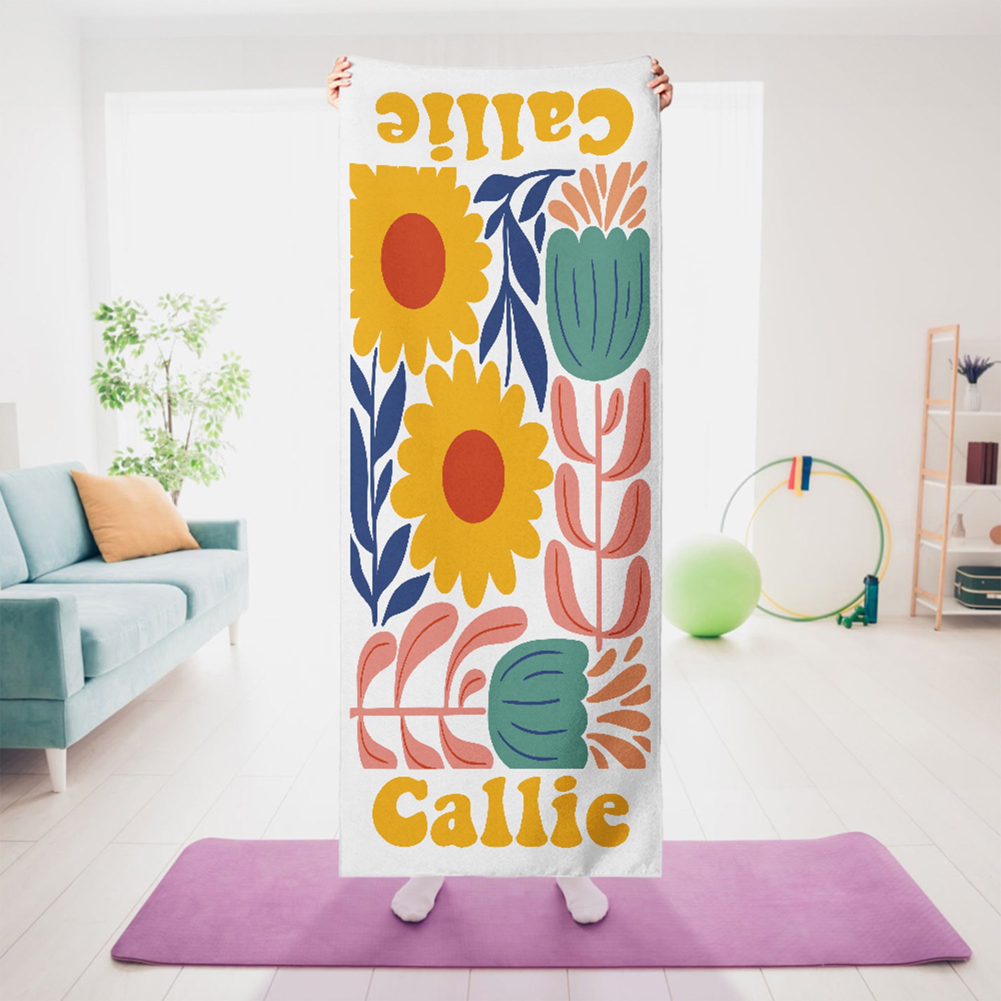 Toalla de Yoga Personalizada Floral Super Absorbente con Nombre Accesorios Deportivos Fiesta de Vacaciones Regalo de Cumpleaños para Amantes del Yoga Mujeres