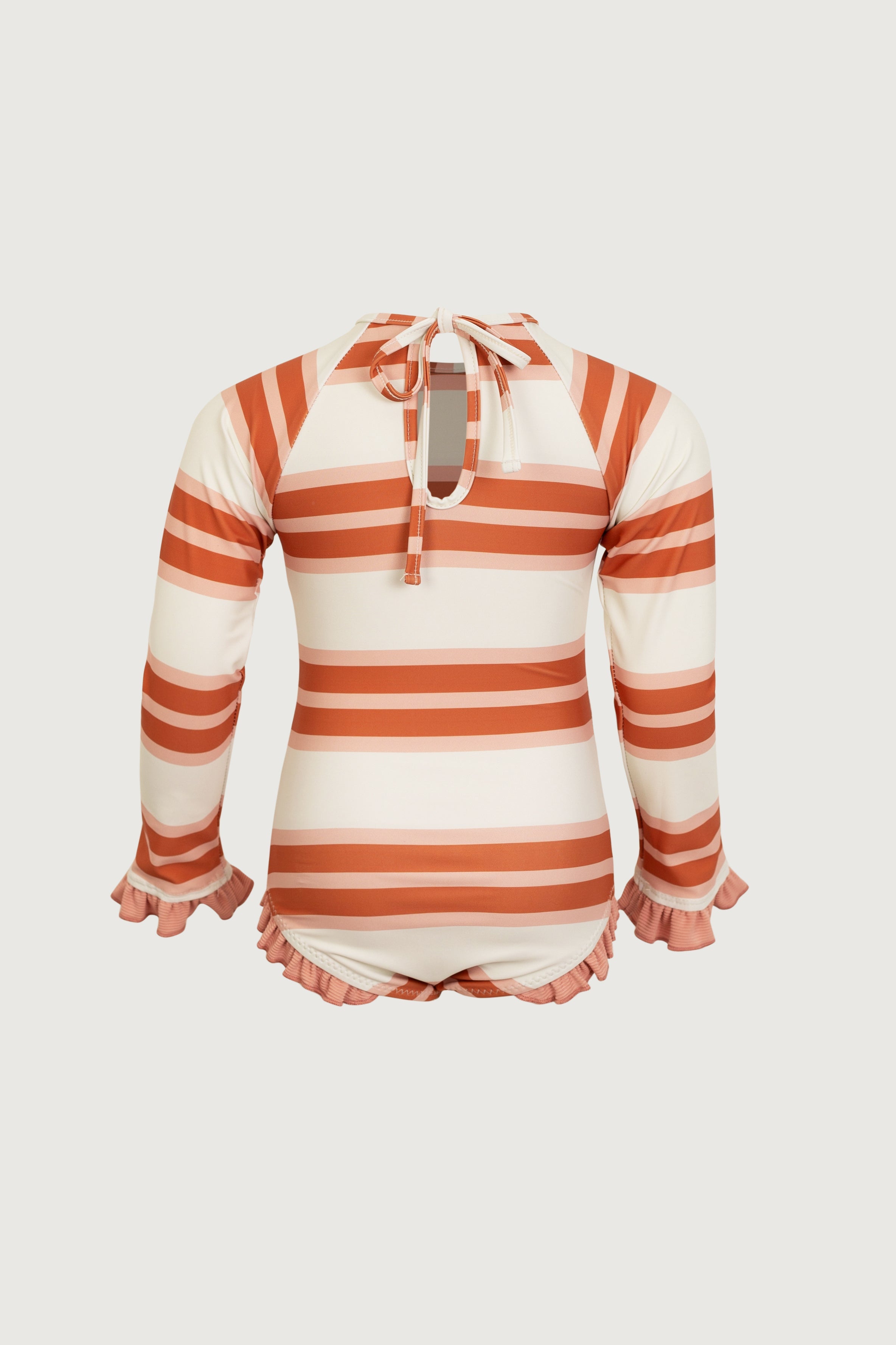 ruffle rashguard one piece (cream camel blush stripe/blush)