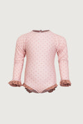 ruffle rashguard one piece (blush camel polka dot/camel)