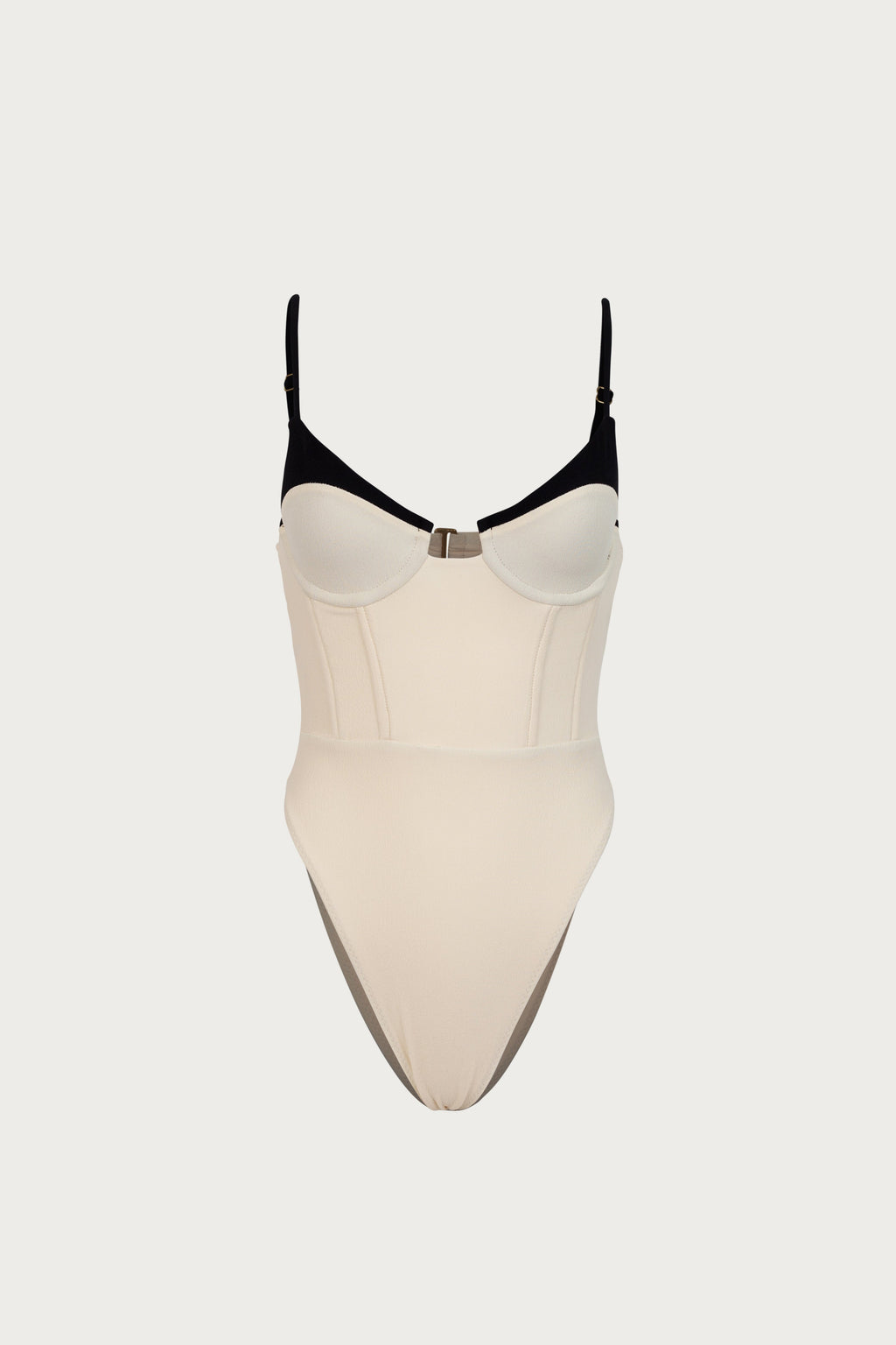 Double Layer Corset One Piece (Faux Suede Cream/Black)