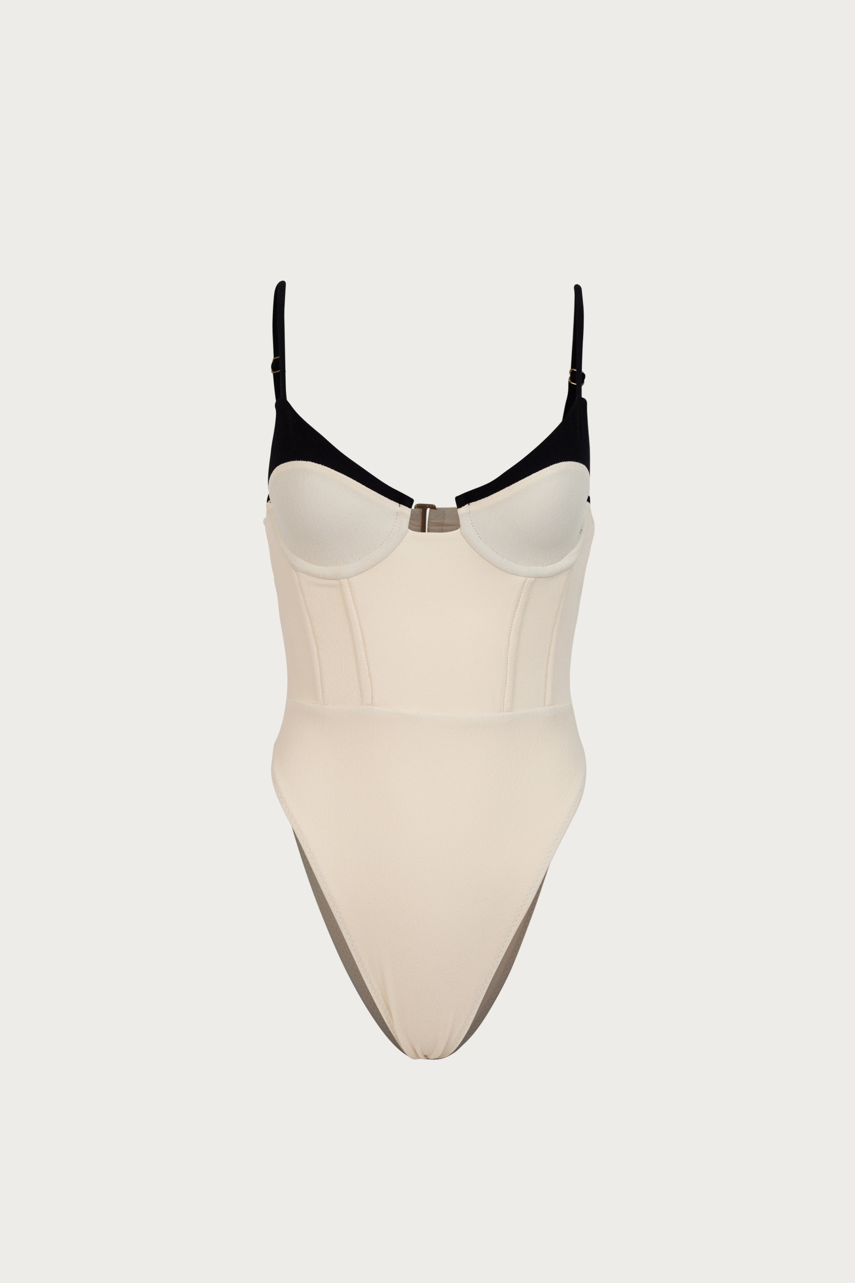 Double Layer Corset One Piece (Faux Suede Cream/Black)