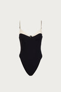 Double Layer Corset One Piece (Faux Suede Black/Cream)