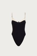 Double Layer Corset One Piece (Faux Suede Black/Cream)