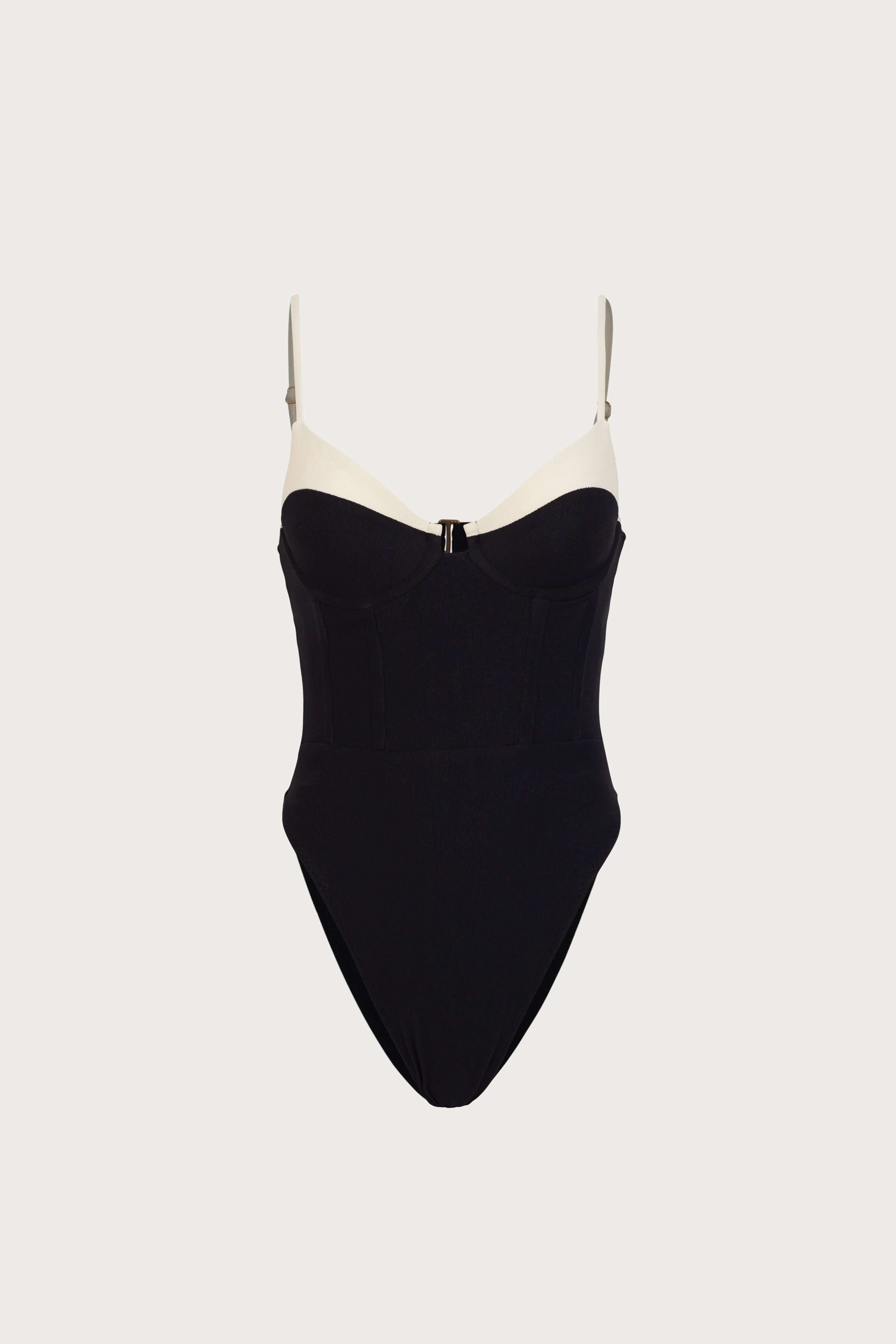 Double Layer Corset One Piece (Faux Suede Black/Cream)