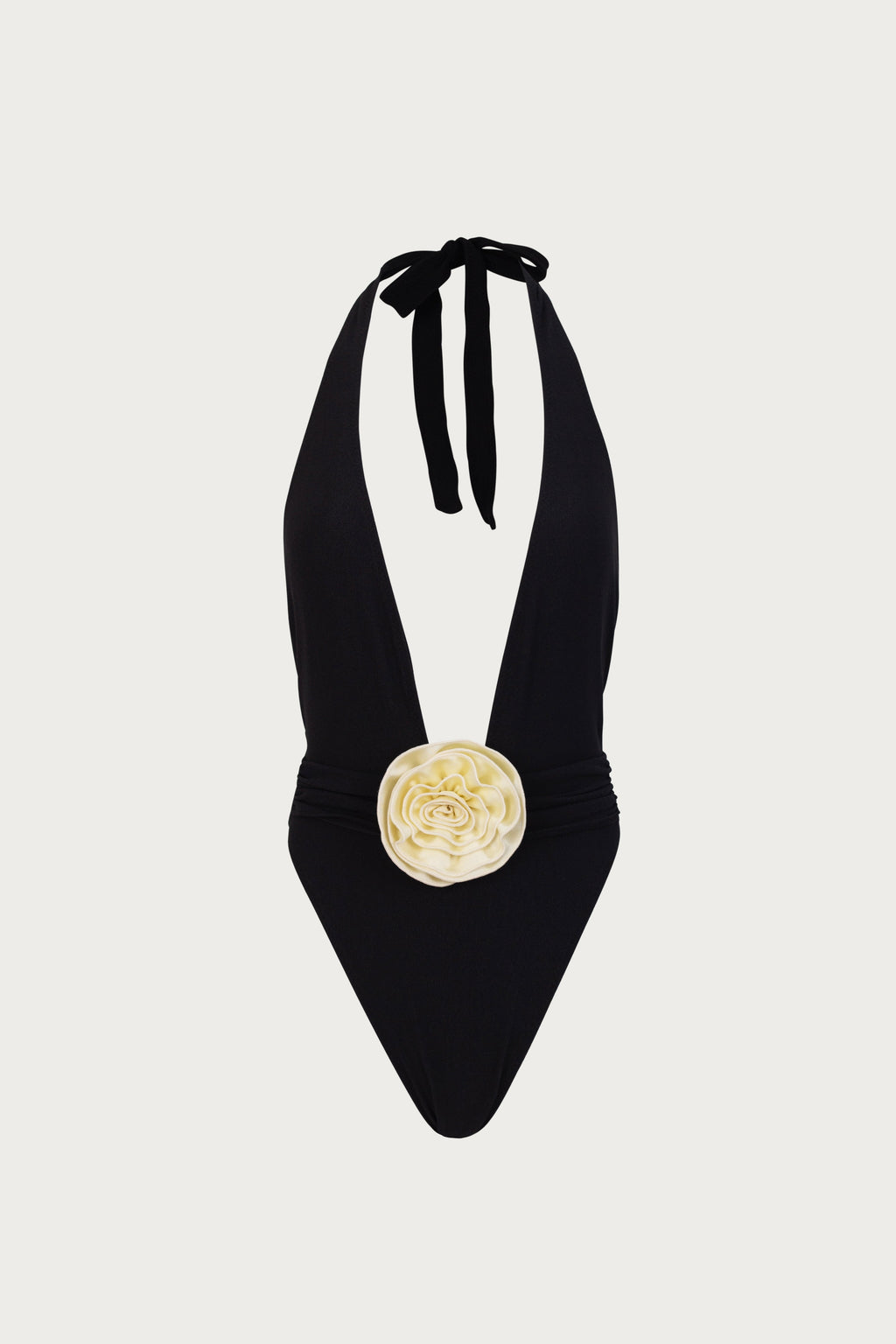 Rosette V One Piece (Faux Suede Black/Cream)