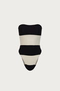Stripe Strapless One Piece (Faux Suede Black/Cream)