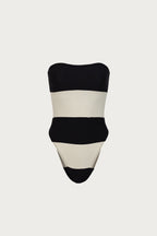 Stripe Strapless One Piece (Faux Suede Black/Cream)