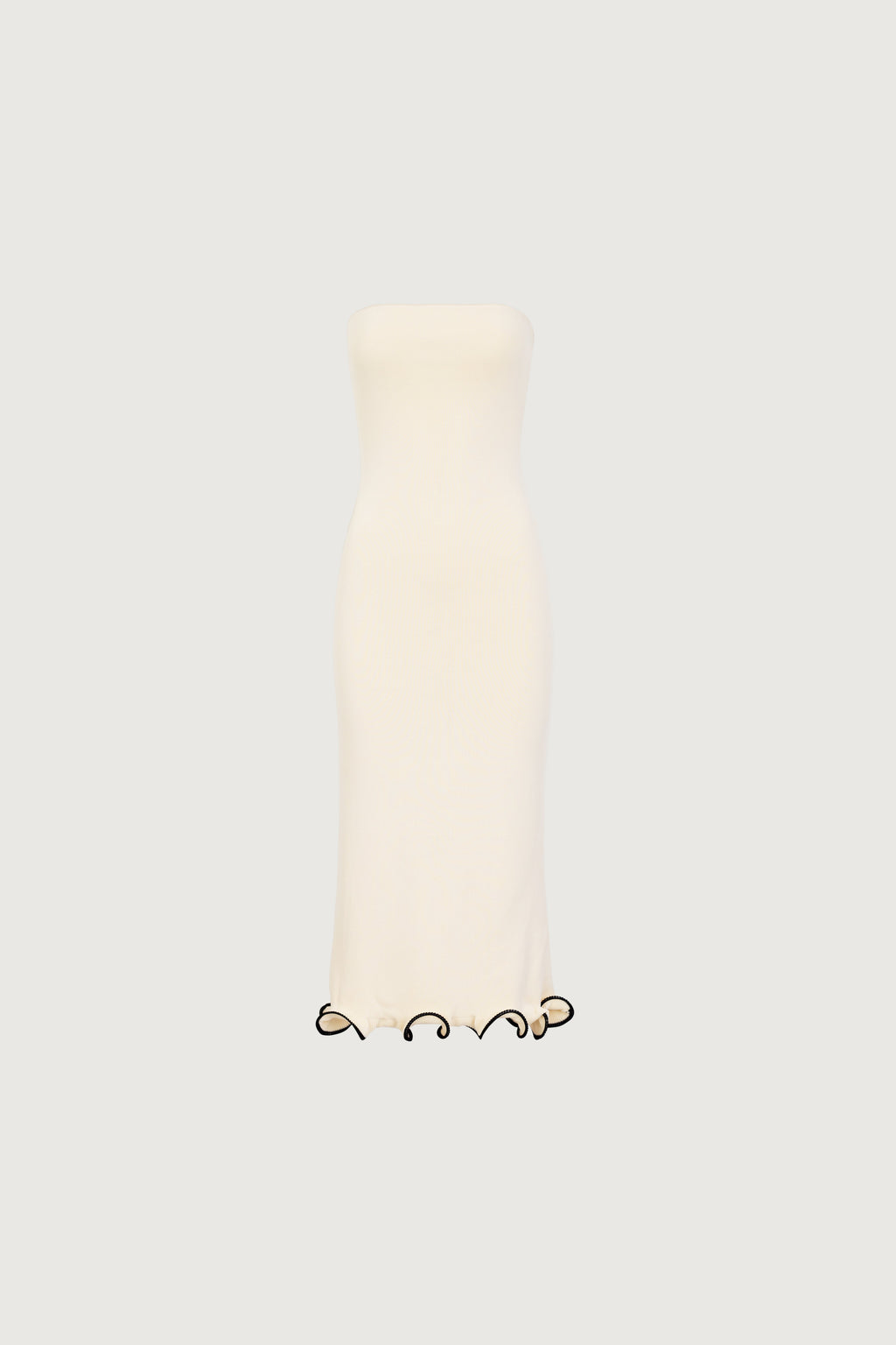 Ruffle Hem Strapless Dress (Cream/Black)