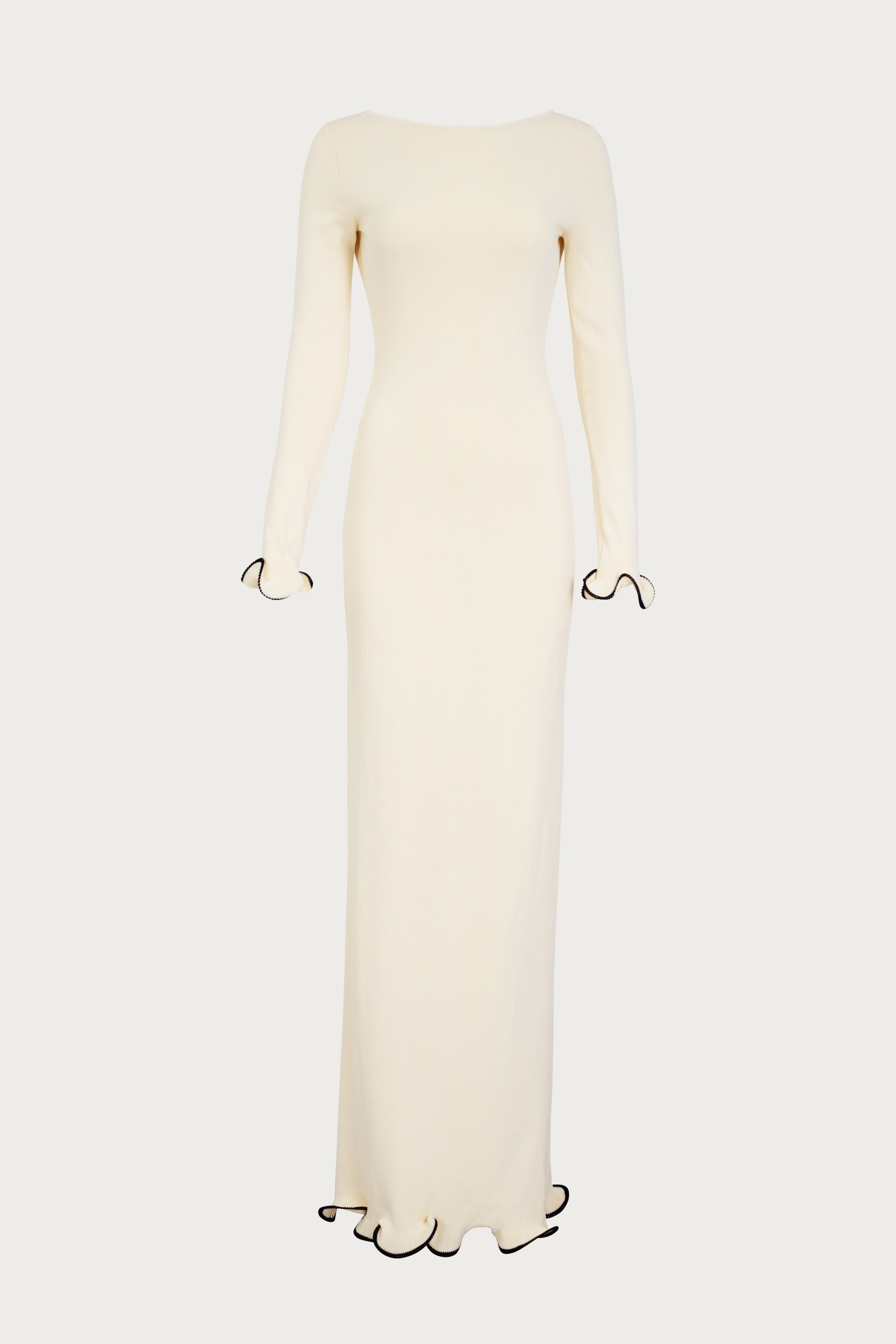 Ruffle Hem Maxi Dress (Cream/Black)