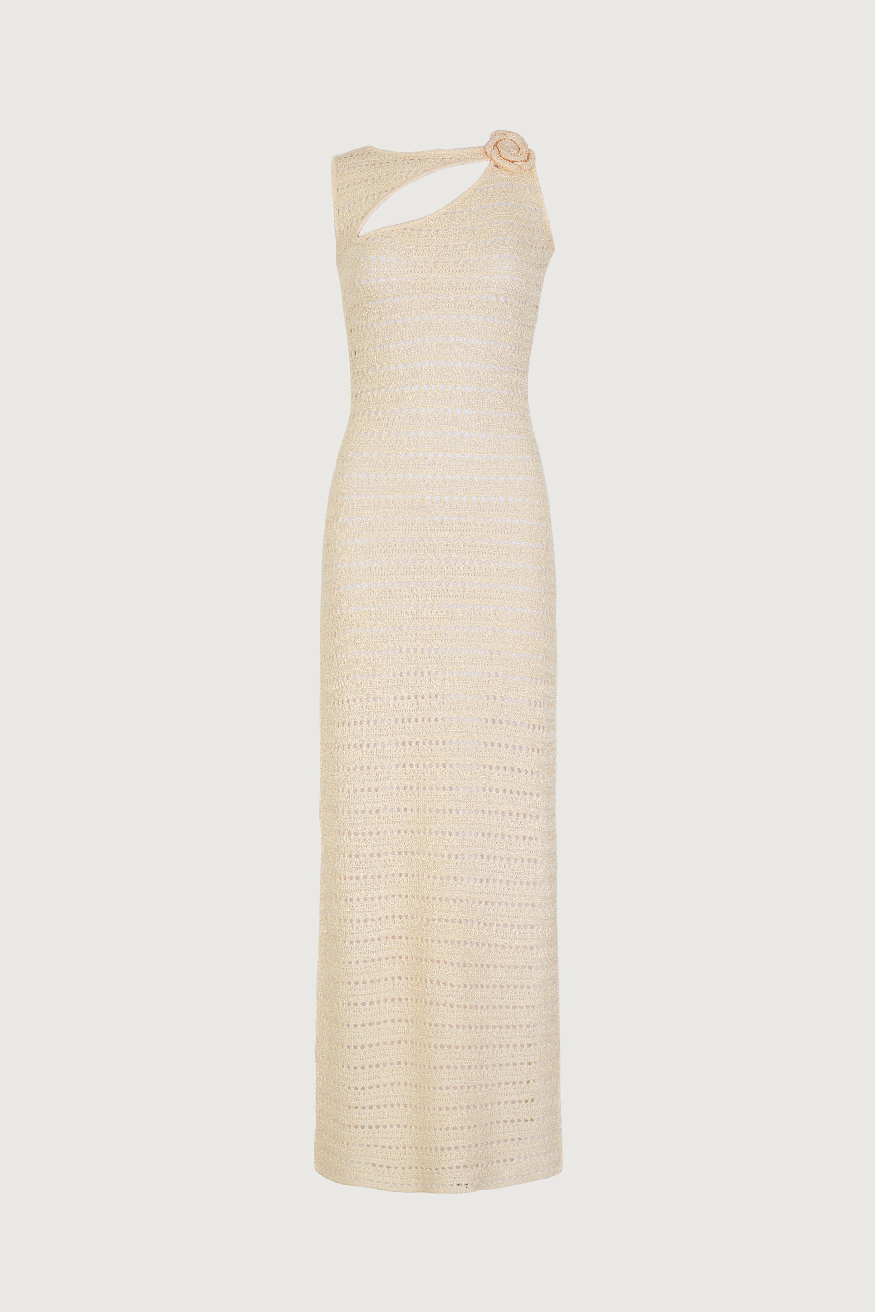 Rosette Sleeveless Crochet Dress (Cream)