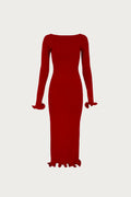 Ruffle Hem Midi Dress (Red)