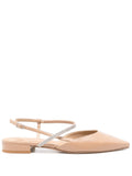 Peserico Pointed Leather Ballerina Flat — Beige