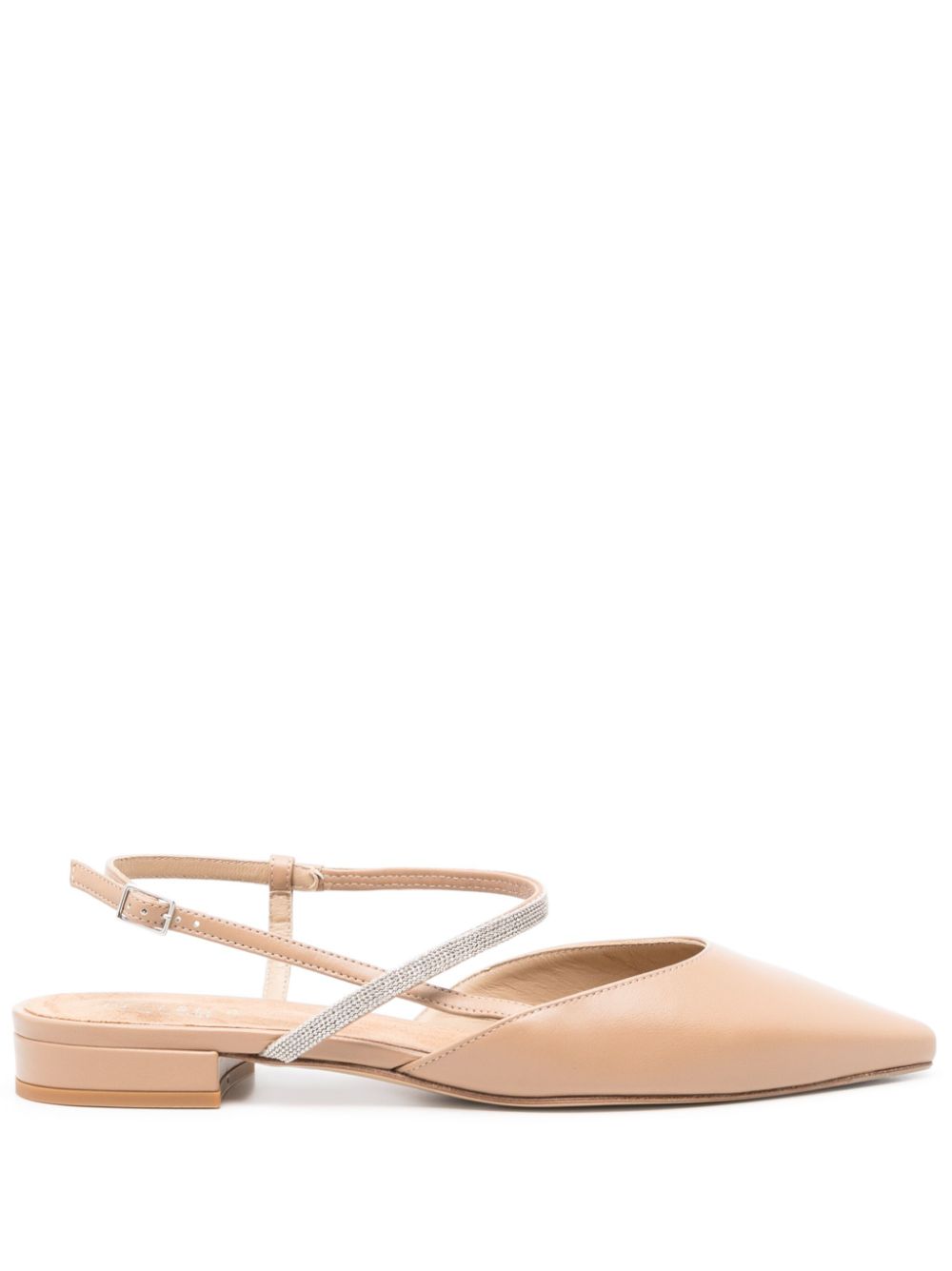 Peserico Pointed Leather Ballerina Flat — Beige