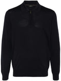 Brioni Logo-Plaque Wool Knit Polo Shirt — Navy