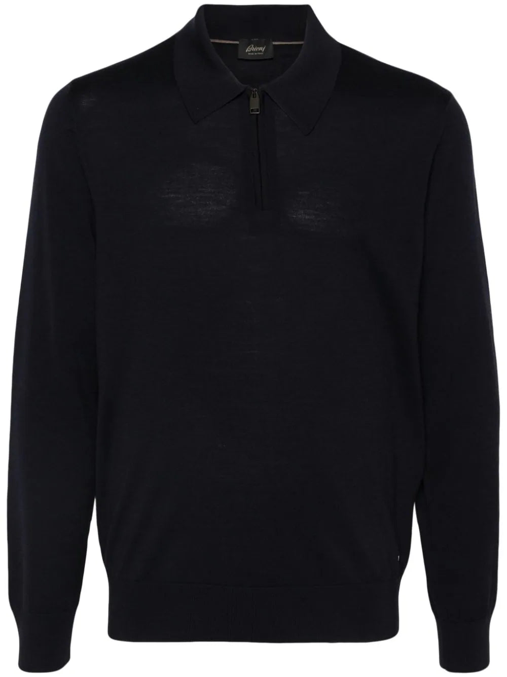 Brioni Logo-Plaque Wool Knit Polo Shirt — Navy