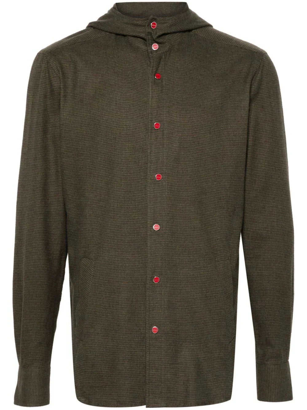 Kiton Houndstooth Cotton Hoodie — khaki