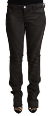 Women's Black Cotton Mid Waist Skinny Pants Elastane