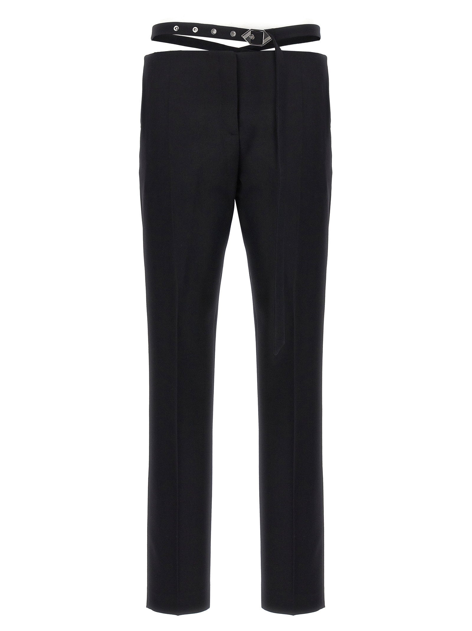 The Attico Belt Detail Virgin Wool Trousers — Black
