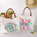Personalizada Floral Tortuga Caballito de mar Ballena Delfín Bolsa de lona con nombre y asa de piel Fiesta de cumpleaños Regalo para mujer