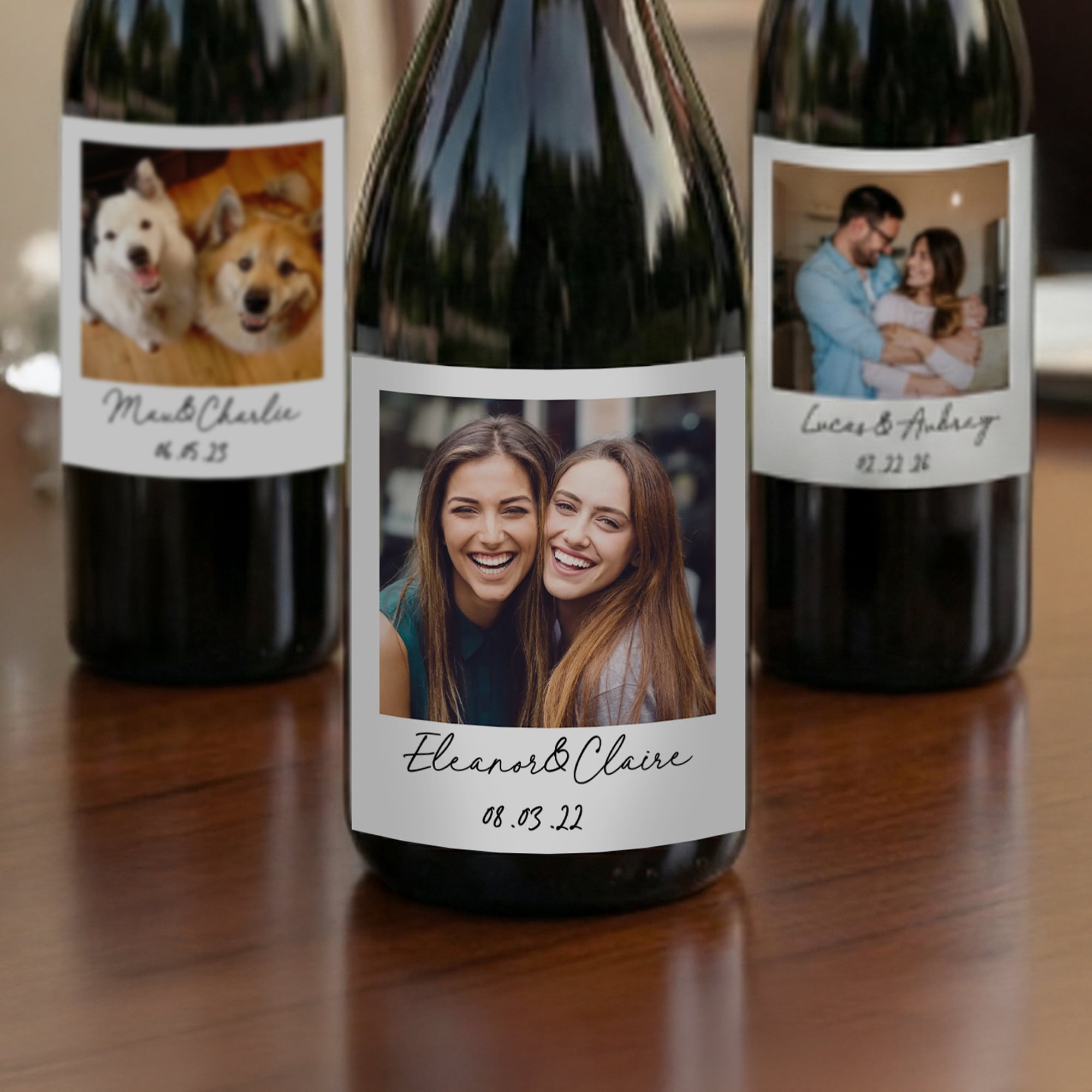 Etiquetas adhesivas personalizadas con foto de vino con nombre y fecha Aniversario Cumpleaños Fiesta Decoración para Parejas Hermanas