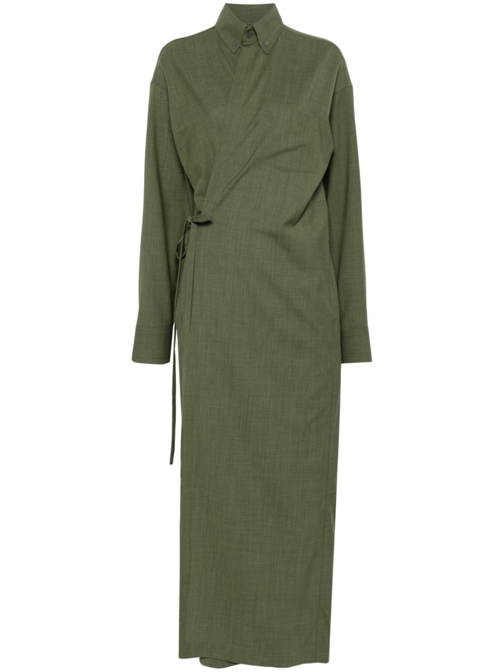 Fabiana Filippi Merino Wool Wrap Maxi Dress — Olive Green