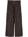 Yves Salomon Nubuck Leather Wide-Leg Cargo Pants — Brown