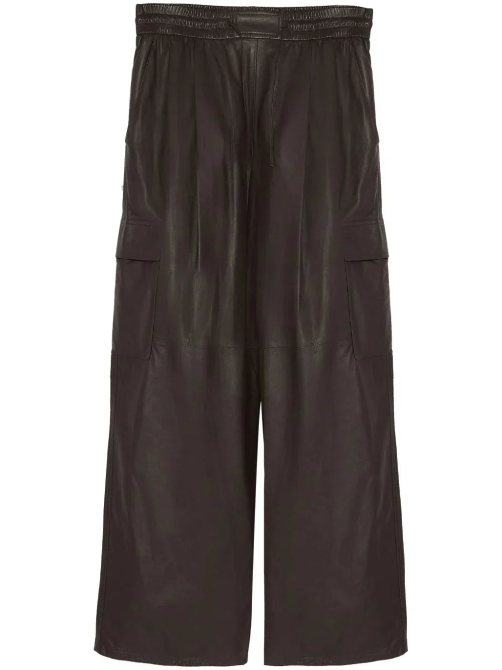 Yves Salomon Nubuck Leather Wide-Leg Cargo Pants — Brown