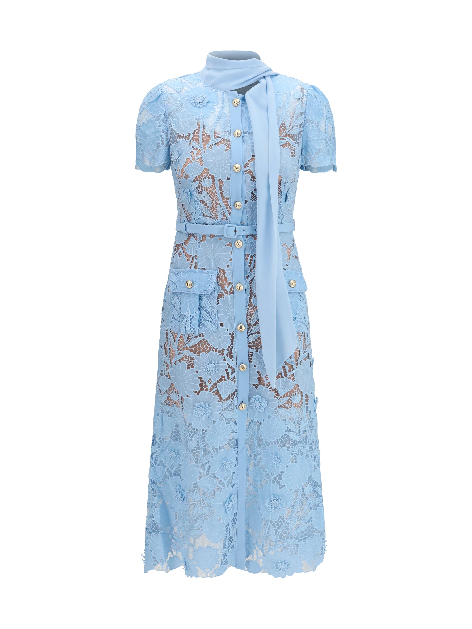 Self-Portrait Lace Bow Collar Dress — Blue
