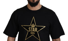 Men's Black Gold Star Crown Dg Cotton Crewneck T-Shirt