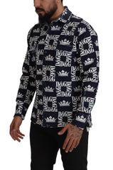 Men's Blue Denim Stretch Dg Crown Logo Casual Shirt Cotton