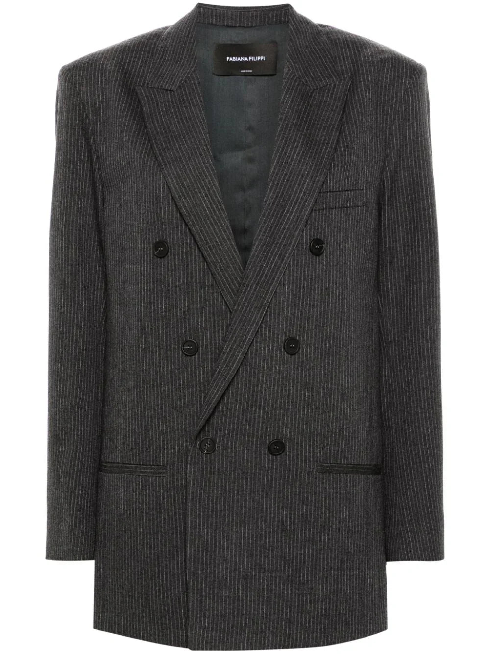 Fabiana Filippi Pinstriped Merino Wool Blazer — Charcoal
