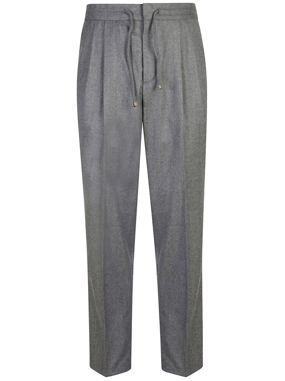 Brunello Cucinelli Virgin Wool Drawstring-Waist Trousers — Grey