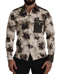 Men's Green Beige Floral Cotton Stretch Exclusive Shirt
