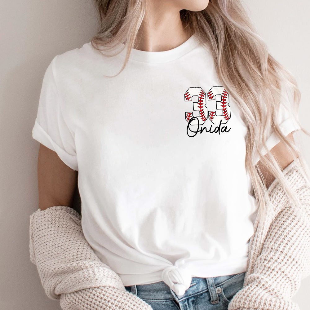 Número de béisbol personalizado Camiseta 100% algodón con nombre Cumpleaños Juego de béisbol Regalo para mamá de béisbol Amantes del béisbol
