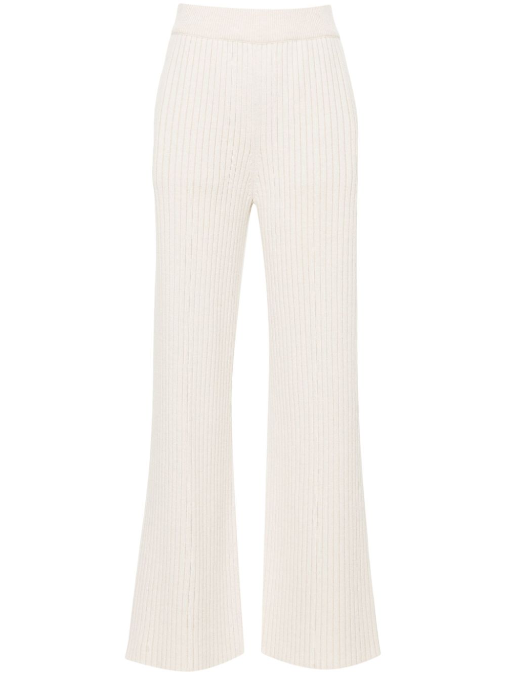 Eleventy Chunky-Ribbed Wool-Cashmere Trousers — Beige
