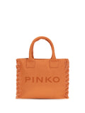 Pinko Canvas with Frayed Edges Tote Bag — Orange