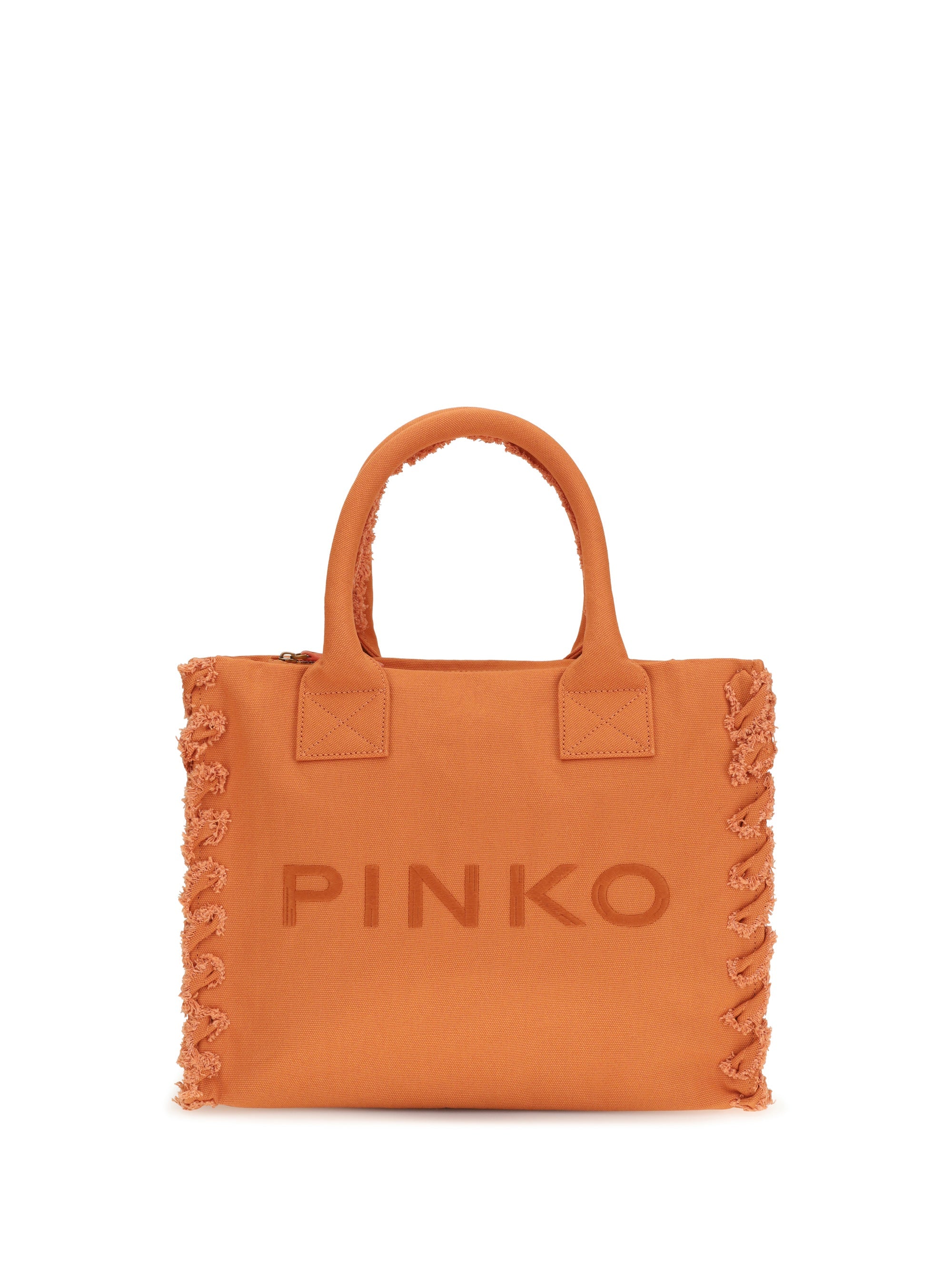 Pinko Canvas with Frayed Edges Tote Bag — Orange