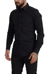 Men's Black Cotton Gold Slim Fit Dress Shirt