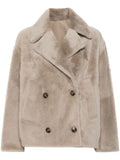 Yves Salomon Lamb Fur Double-Breasted Coat — Beige