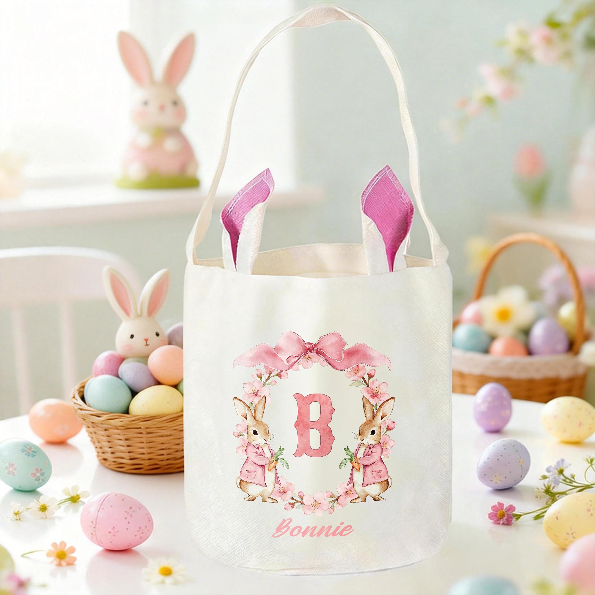 Cesta de Pascua de Peter Rabbit personalizada con nombre e inicial Fiesta de Pascua para niños Niños Niñas