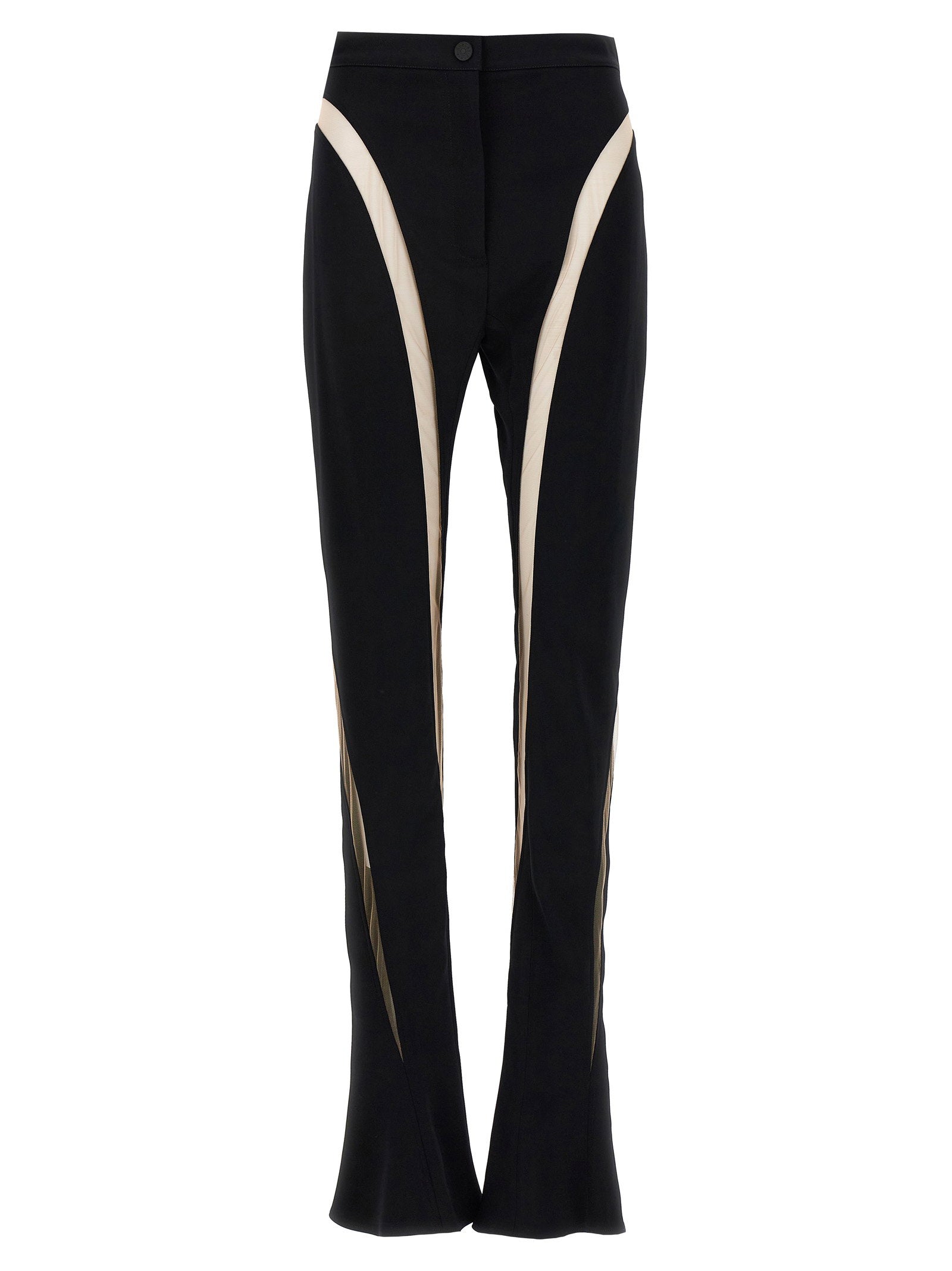 Mugler Mesh-Insert Flare Leggings — Black