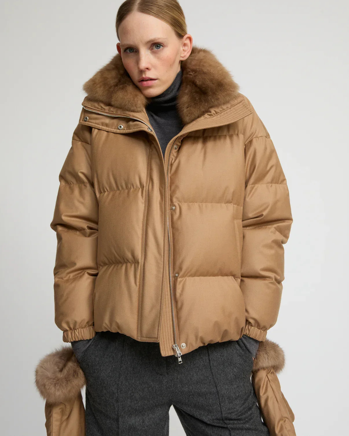 Yves Salomon Down Jacket — Beige